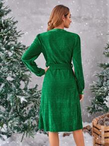 GENKIRA Hemdkleid mit Klappe Detail, Gürtel, - Grün - Übersicht 2