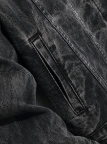 Manfinity Homme Nam Koala Thêu Túi có nắp Áo khoác denim Without Tee - màu đen - Xem 4