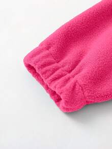 SHEIN Young Girl Letter Embroidery Half Zip Kangaroo Pocket Sweatshirt - Hot Pink - View 7