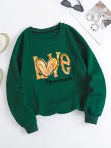 SHEIN EZwear Của phụ nữ Những trái tim & In Thả vai Áo nỉ - màu xanh lá - Xem 1