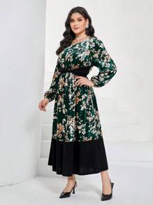Mulvari Plus Floral Print Twist Waist Dress - Green - View 5
