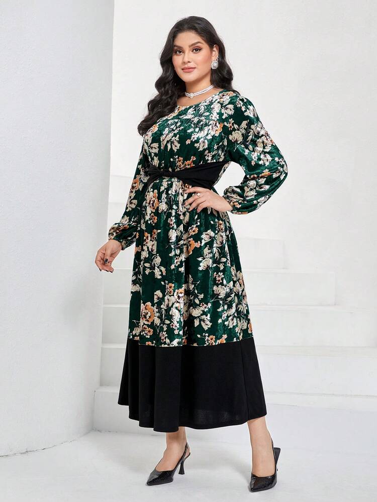Plus Floral Print Twist Waist Dress