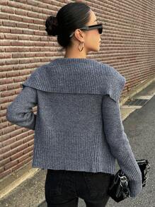 Dazy Star 折邊水手領條紋針織拉鏈開襟開襟衫 - 藍色 - 查看 2