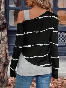 SHEIN LUNE 圖案印花不對稱領T恤 - 彩色 - 查看 2