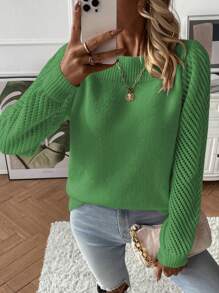 SHEIN LUNE 纯色船领插肩袖毛衣，长袖上衣
