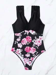 Floral Print One Piece Swimsuit - Multicolor - View 4