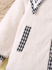 SHEIN Young Girl Houndstooth Pattern Teddy Jacket - Black and White - View 3