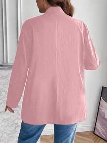 SHEIN Franclia Kích thước lớn Của phụ nữ Màu thuần Mặt trước Mở Giải trí Áo khoác - Hồng - Xem 2