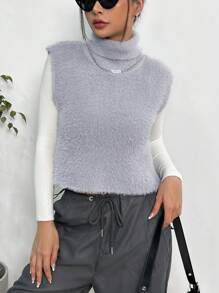 SHEIN LUNE 1pc Turtleneck Fuzzy Sweater Vest