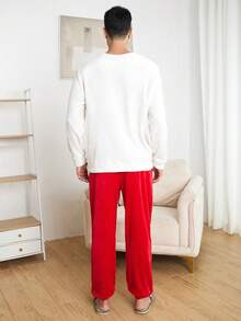 男士愛心和字母圖案上衣和褲子睡衣套裝 - 彩色 - 查看 2