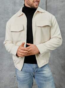 Manfinity Homme Men Flap Pocket Zip Up Overcoat - Apricot - View 3