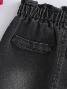 Baby Girl Paperbag Waist Ripped Roll Up Hem Jeans - Black - View 5