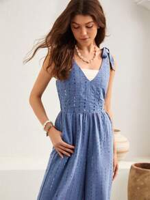 Bohemela Knot Shoulder Túi nghiêng Áo liền quần - Màu xanh lam - Xem 3