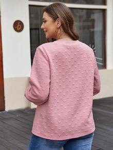 SHEIN LUNE Áo thun dài tay cổ chữ V có kích thước lớn dành cho nữ - Bụi hồng - Xem 4