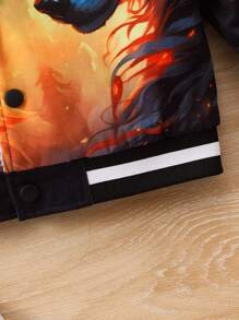 SHEIN Young Boy Wolf Print Teddy Lined Varsity Jacket - Multicolor - View 3