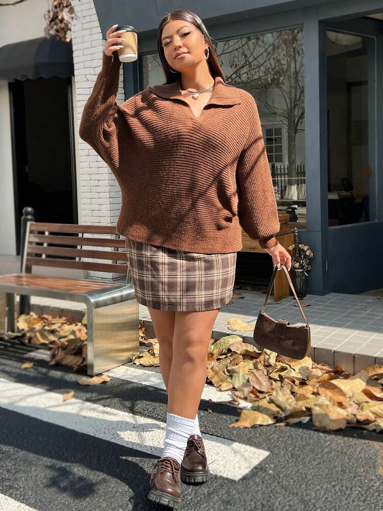 Plus Solid Batwing Sleeve Sweater