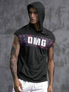 Nam Đồ họa Chữ cái áo có mũ Thể thao Tank Top - màu đen - Xem 7