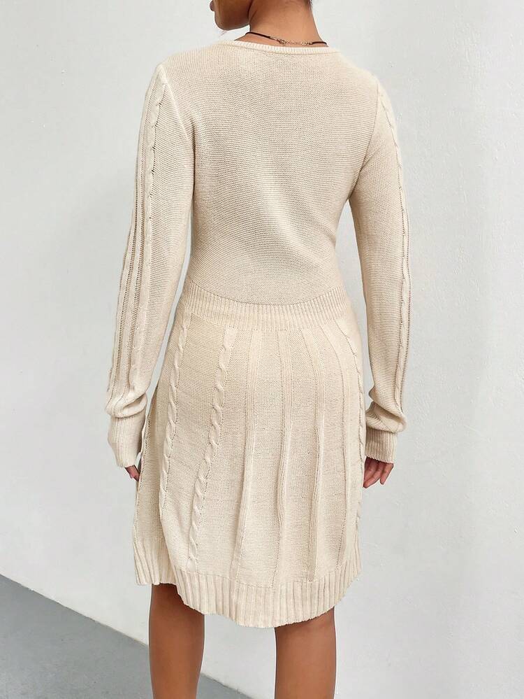 Solid Cable Knit Sweater Dress Fall Cloth For Women