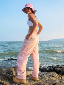In My Nature Flap Pocket Side Outdoor Pants Beach Pants - Pink - View 2