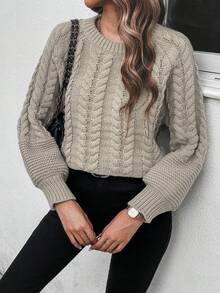 Chiquease Xoắn Dan Tay Raglan Áo len - Màu Khaki - Xem 4