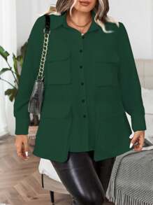 Calvaya 大碼翻蓋口袋落肩袖翻蓋口袋襯衫