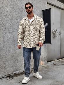 Manfinity Homme 男士大码滿版幾何圖案前排扣襯衫式夾克 - 彩色 - 查看 3