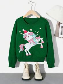 SHEIN Tween Girls Sweaters for Christmas - Green - View 1