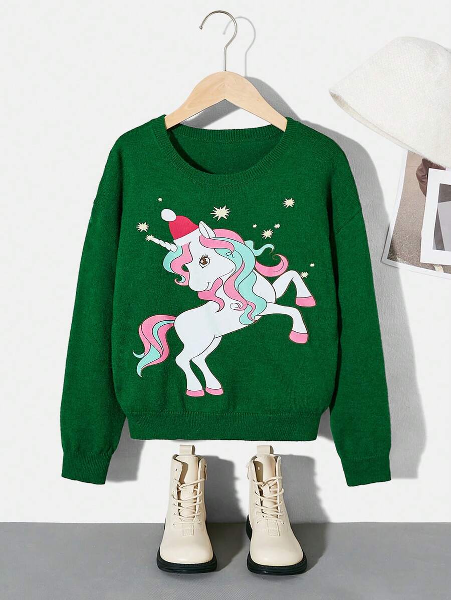 SHEIN Tween Girls Sweaters for Christmas - Green - View 1