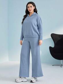 Mulvari Plus Half Zip Drop Shoulder Sweater & Knit Pants - Blue - View 1