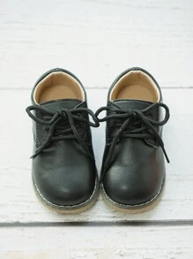 Boys' Pu Leather Oxford Shoes, Round Toe, Lace-up Closure, Flat Sole