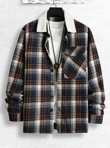 Manfinity Homme 男士格子翻領口袋前扣夾克 - 彩色 - 查看 5