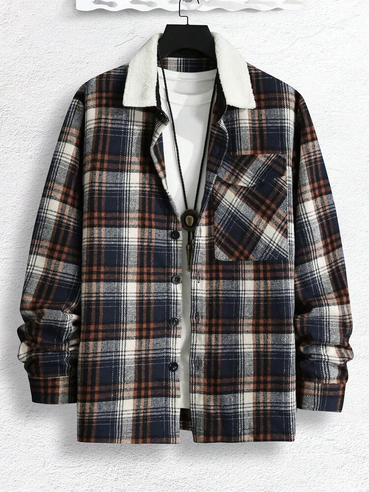 Men's Plaid Flip Pocket Button Front Jacket
