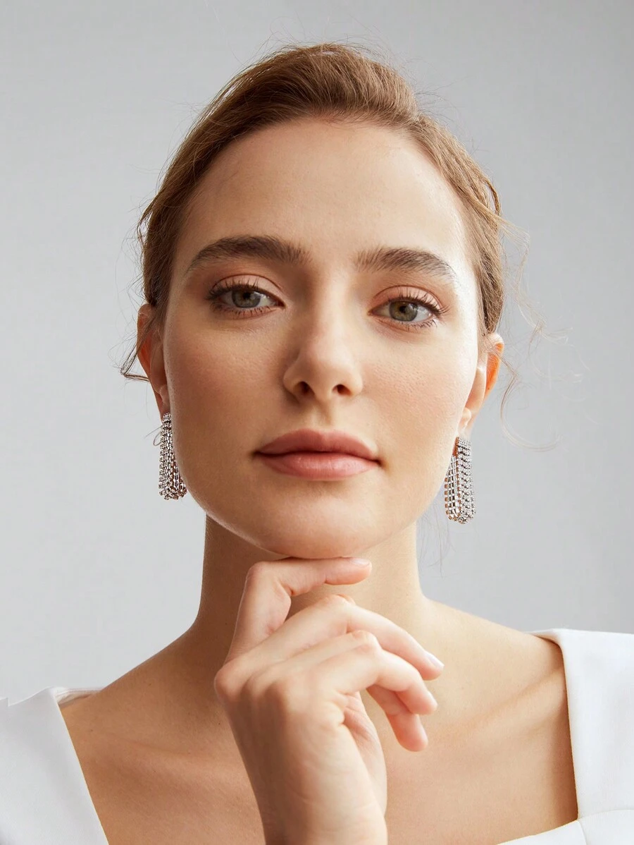 MOTF PREMIUM Pendientes 18k dorado con diamante de imitación - Plateado - Ver 1