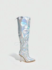 Women's Silver Pointed Toe Stiletto Ankle Boots For Evening Party - Silver - View 3