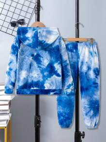 SHEIN Tween Boy Tie Dye Hoodie & Sweatpants - Blue - View 2