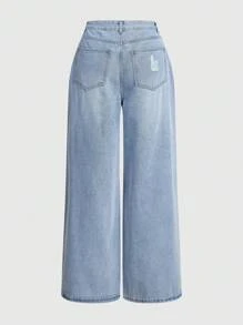 ROMWE Grunge Punk Washed Ripped Wide-leg Jeans
