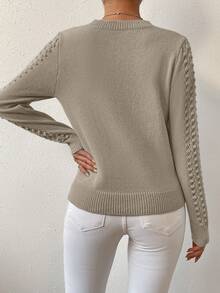 SHEIN Frenchy Chất rắn Dệt kim chấm bi Áo len - Xám - Xem 2
