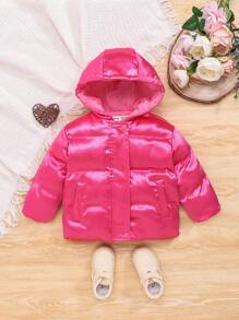 SHEIN Baby Girl Zip Up Hooded Padded Coat - Pink - View 4