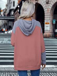 SHEIN LUNE Colorblock Drop Shoulder Drawstring 2 In 1 Hoodie - Dusty Pink - View 2
