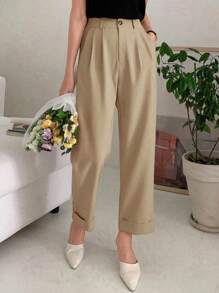 DAZY Pantaloni con gamba affusolata, colore tinta unita, casual business, pantaloni eleganti da donna - Cachi - Visualizzare 4