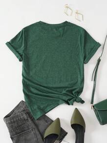 INAWLY Christmas Print Tee Graphic Tees Women Tops - Green - View 2