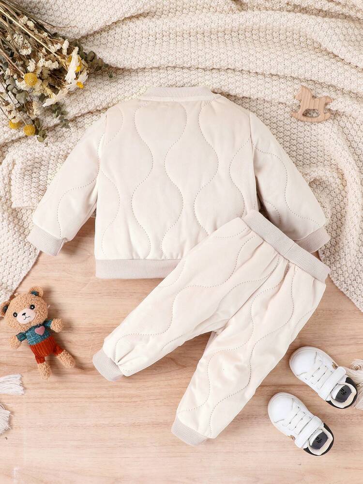 Baby Boy Letter Patched Detail Flap Pocket Bomber Jacket & Sweatpants