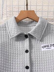 SHEIN 女大童字母補丁細節紋理質感夾克和褲子 - 灰色 - 查看 5