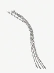 SHEIN BAE 1 đôi Chuỗi dài Thiết kế tua & Đồ trang trí Rhinestone Hoa tai - Bạc - Xem 4