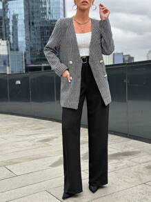 EURMUSE Chaqueta De Traje De Mujer - Blanco y Negro - Ver 7