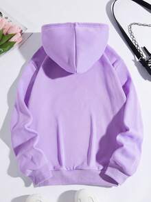 SHEIN EZwear Plusstorlek Känguruficka Dragsko Termofodrad Tröja - Blåröd - Visa 2