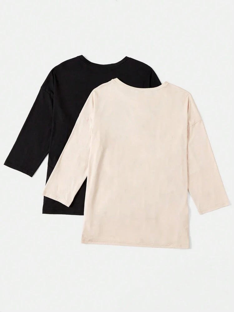 Plus 2pcs Cartoon & Letter Graphic Tee Fall Cloth For Women