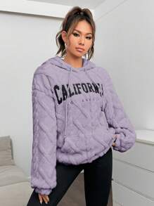 SHEIN EZwear Letter Embroidery Drop Shoulder Drawstring Hoodie In Fall/Winter - Lilac Purple - View 4