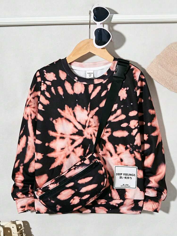 Tween Girl Tie Dye Letter Patched Detail Sweatshirt With Bag