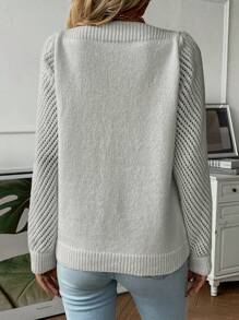 SHEIN Essnce Solid Boat Neck Puff Sleeve Sweater - Grey - View 2